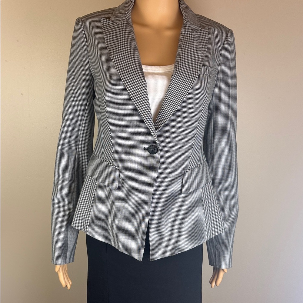 Veronica Beard Black and White Check Dickey Jacket with Suede Elbow Patches